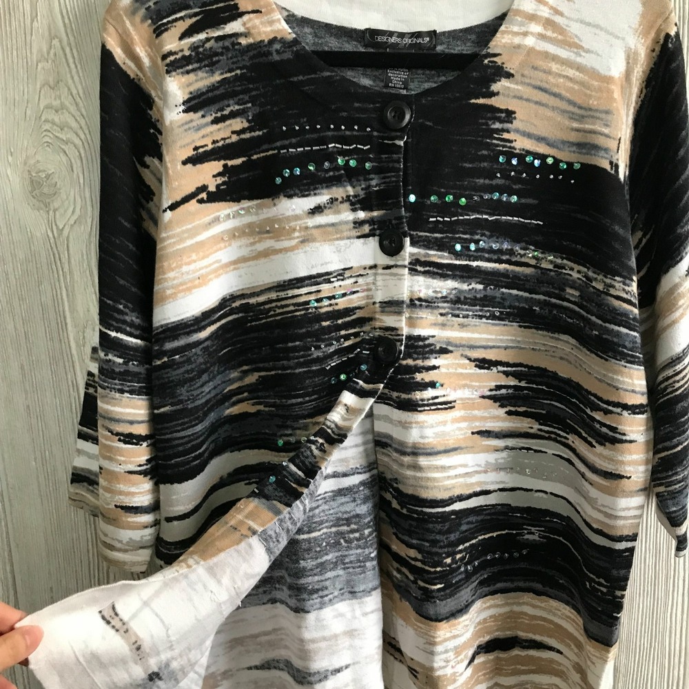 Womens Cotton/Nylon Blend Cardigan Sweater Mixed Media Embellished - 1X - Picture 5 of 8